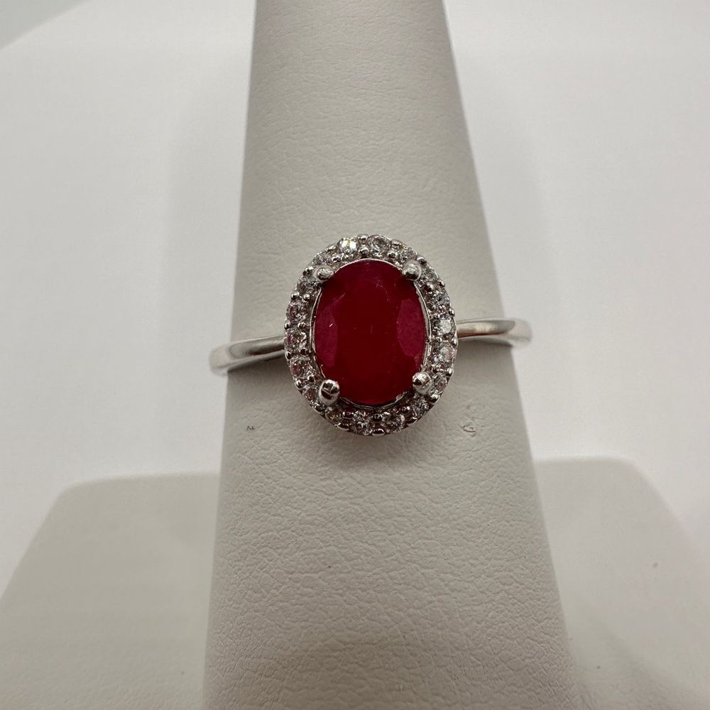 .88ct genuine ruby, cz halo diamond accents, stamped s925 (plated) ring! - Picture 5 of 5